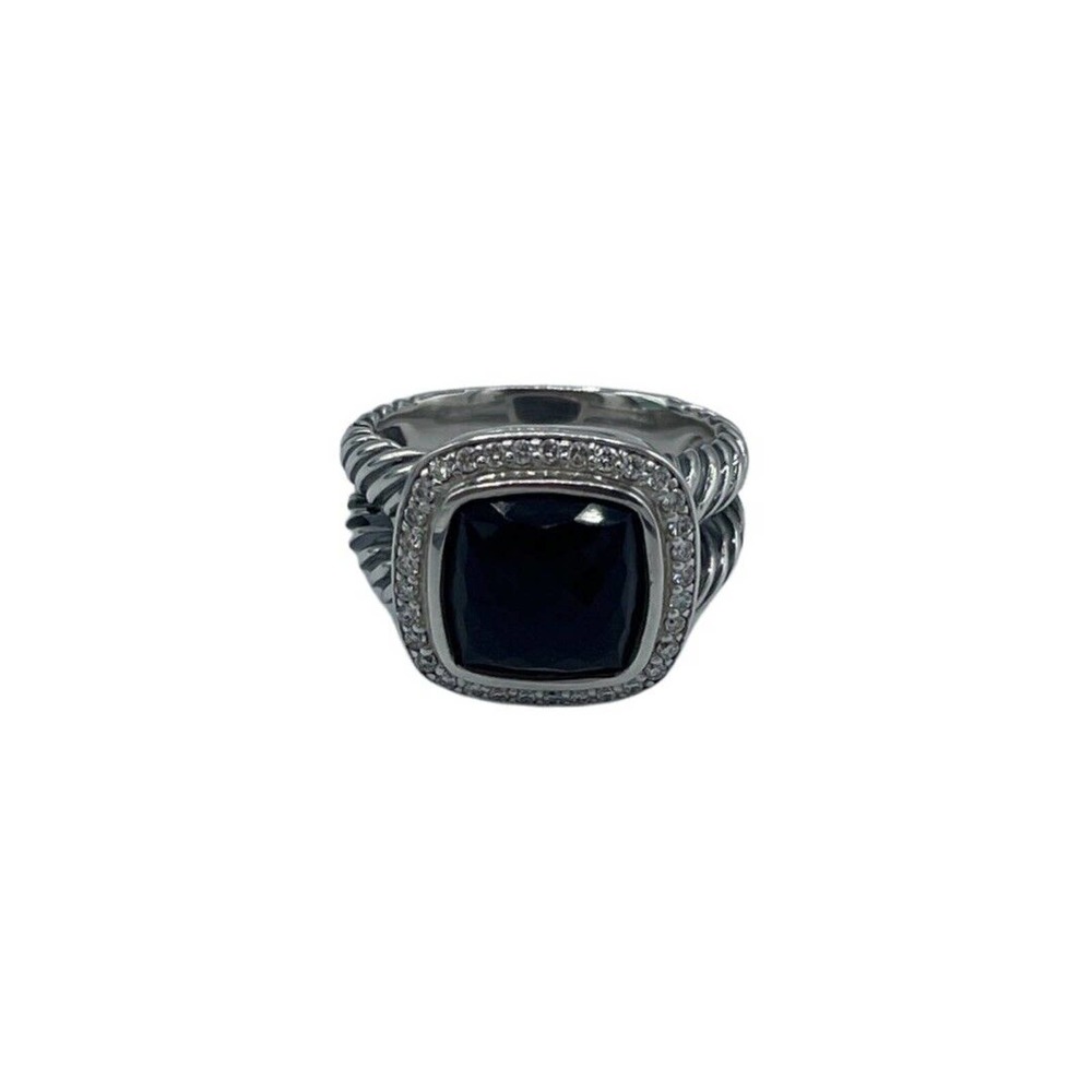 David Yurman Sterling Silver Albion Ring 11mm with Black Onyx and Diamond size 7